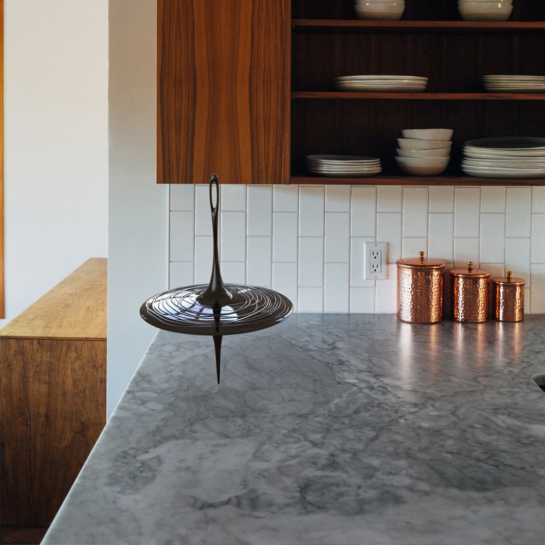 Placed on a marble kitchen counter