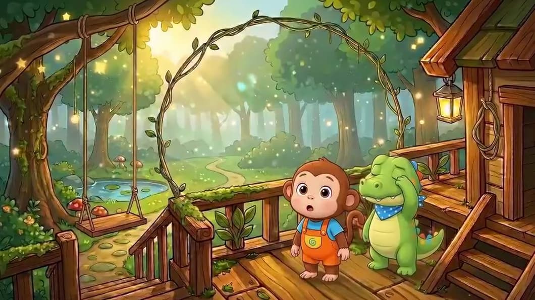 Momo and Croco find the twinkling stars missing from their treehouse