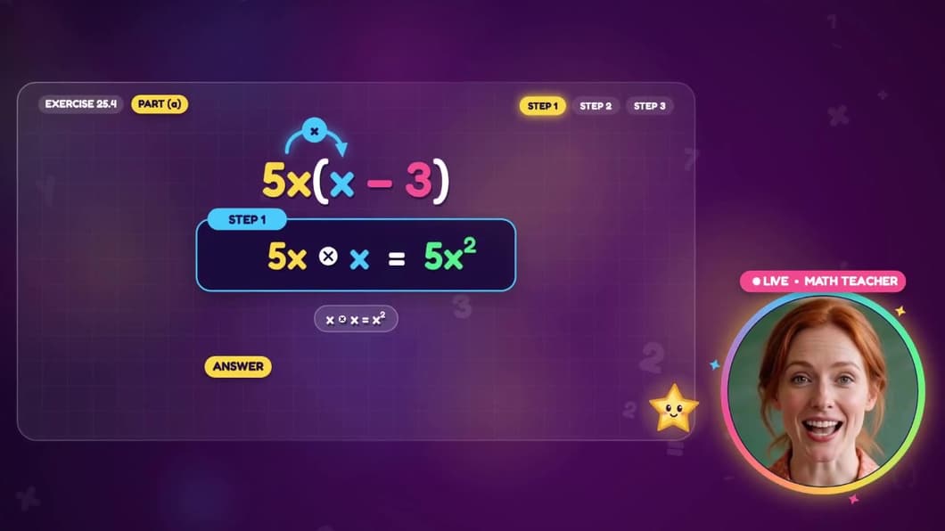 Step 1: 5x times x equals 5x²