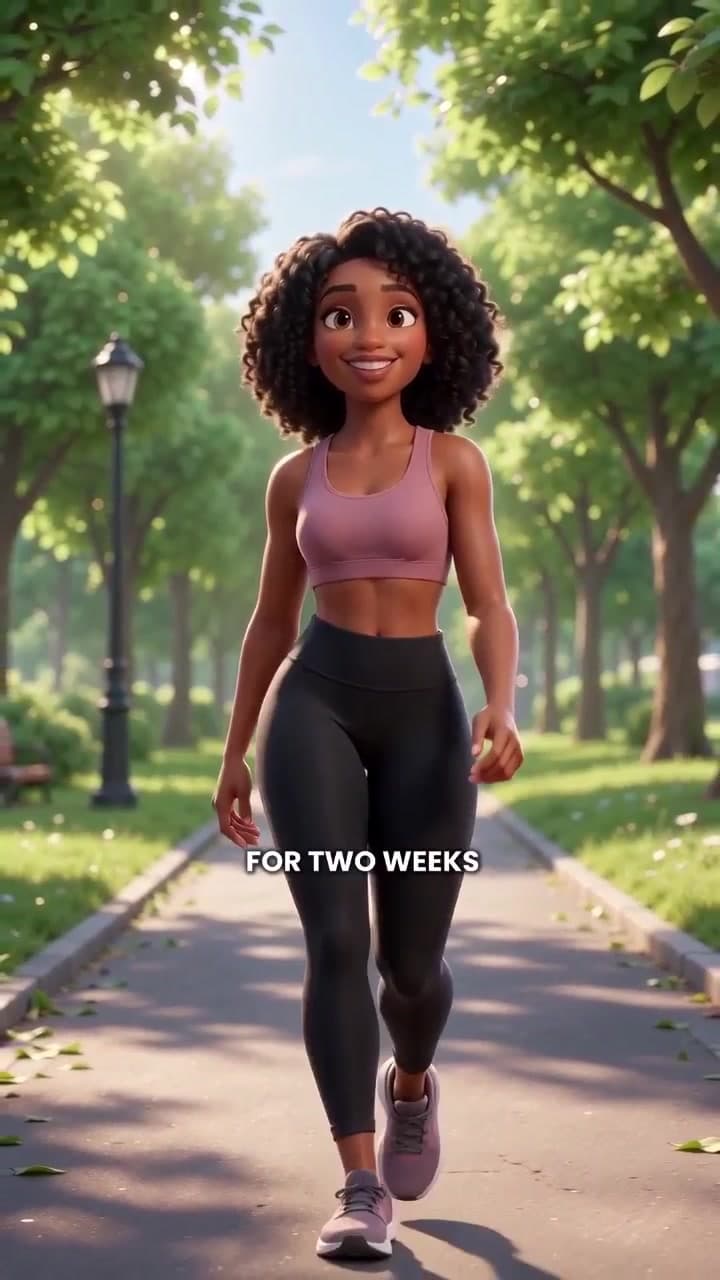 She walks confidently through a sunny park