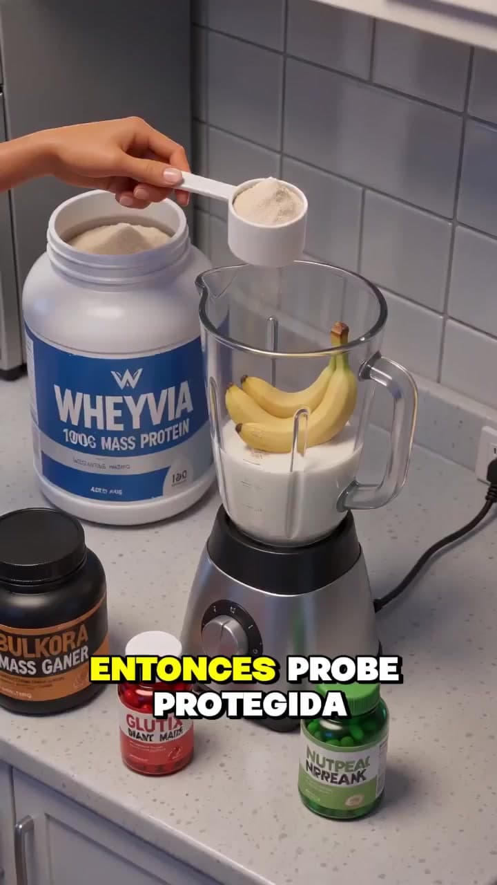 Mass-gainer powder scooped into a banana shake