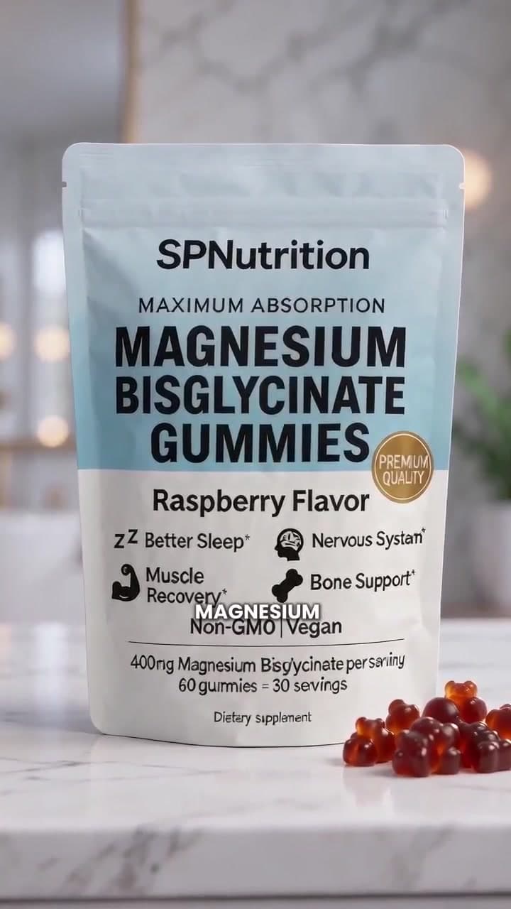 Packshot of SPNutrition Magnesium Bisglycinate Gummies, Raspberry Flavor
