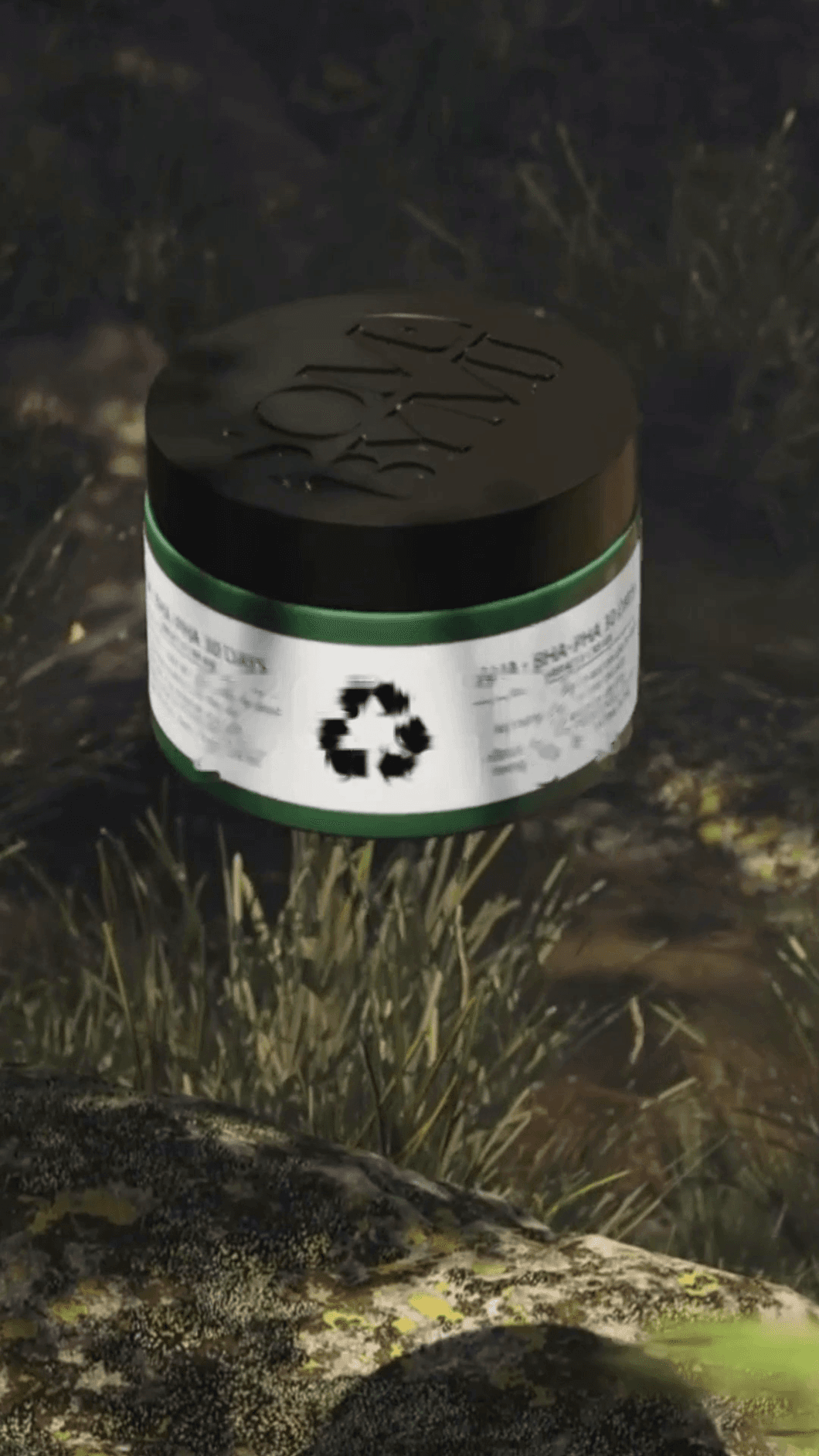 The jar in the grass, in dappled forest light