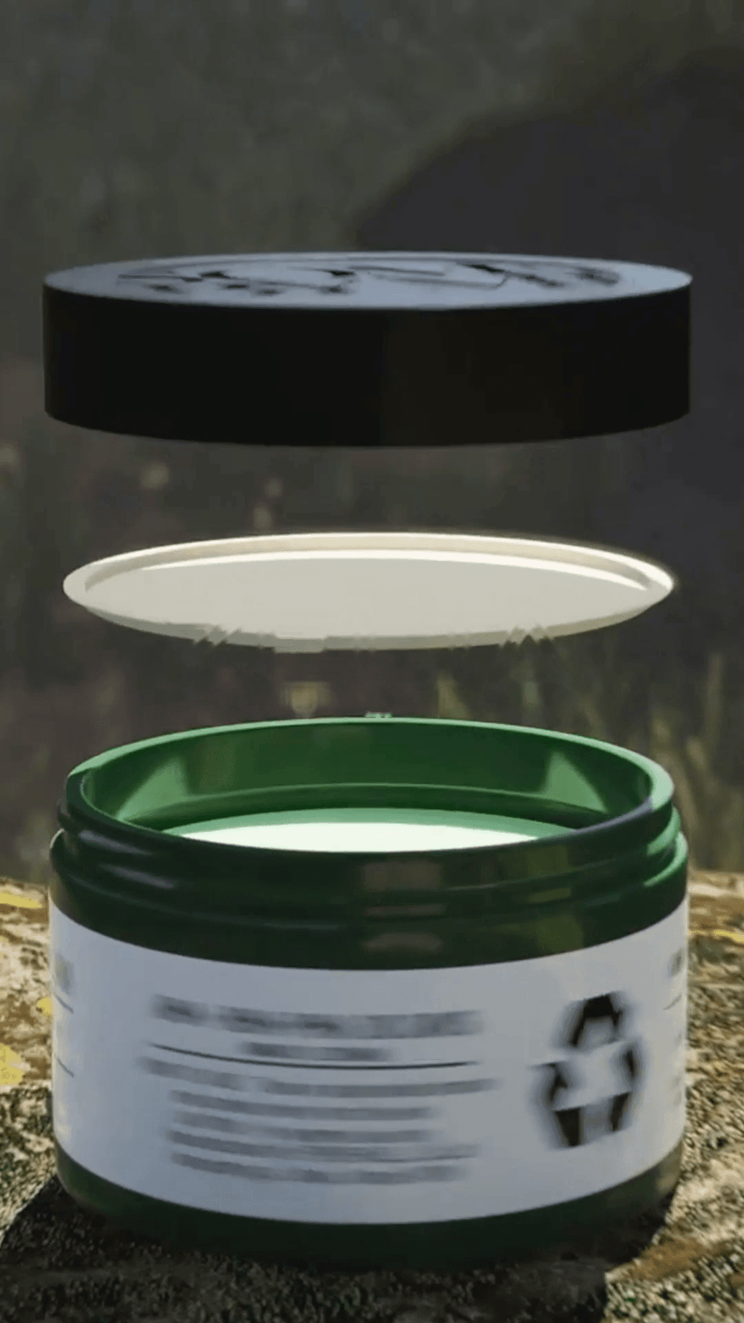 The lid and seal floating above the open jar