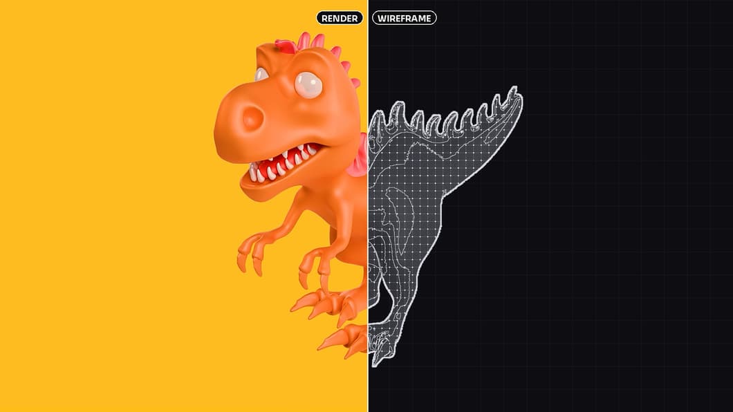The character, render and wireframe