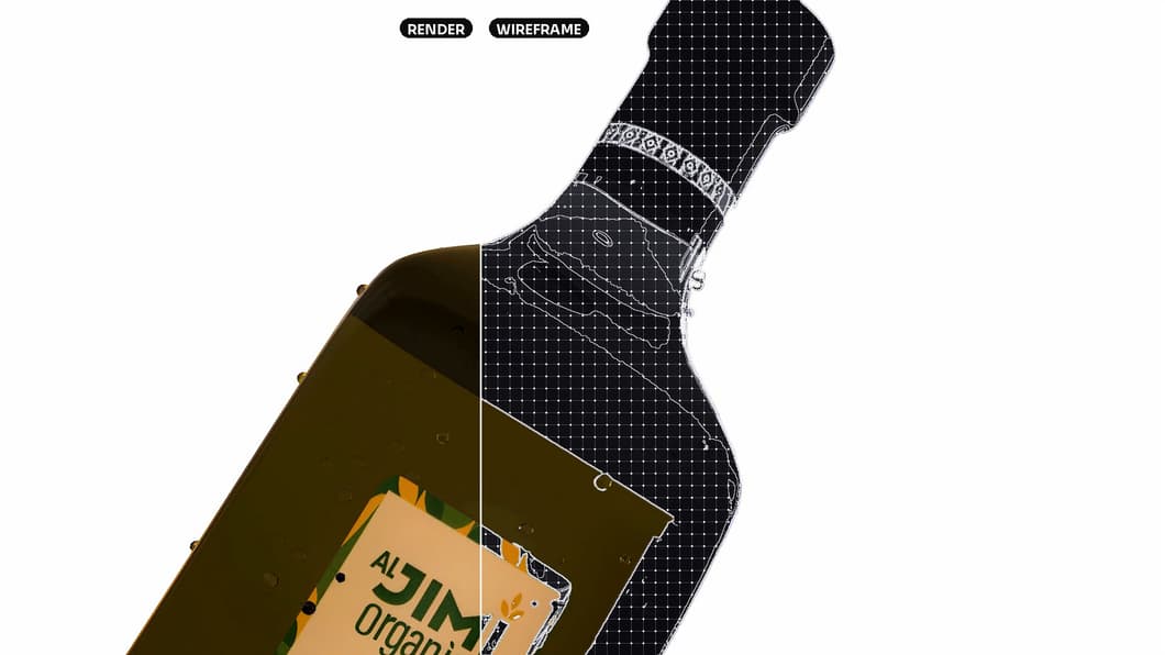 The bottle, render and wireframe