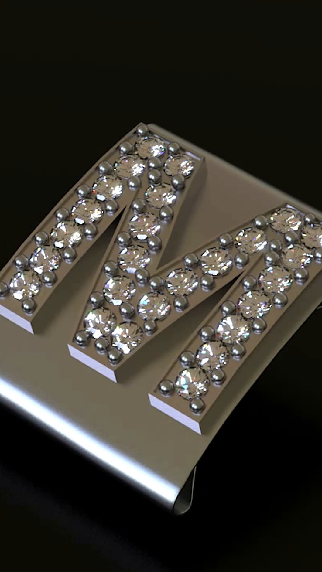 Diamond-set M on the steel clasp